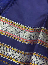 Offwhite with Navy Blue Muthukattam with Buttas Handwoven Pure Zariless Kanjivaram Zariless Korvai Kanjivaram Silk Saree Beauty