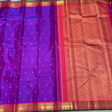 Vadamalli Purple with Double tone Orange with Buttas Handwoven Pure Kanjivaram Silk Saree Beauty
