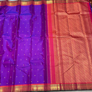 Vadamalli Purple with Double tone Orange with Buttas Handwoven Pure Kanjivaram Silk Saree Beauty