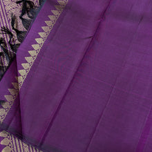 Vaibhogam- Stunning Deep Purple with Gold Handwoven Pure 2g Jari Kanjivaram Silk with beautiful yazhi and mayil buttas woven body with rich Vanasingaram borders on either sides with rich pallu and self colored blouse