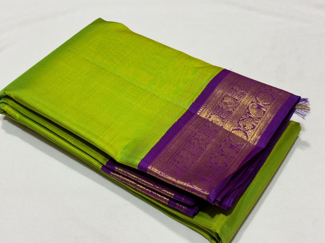 Sneha Green with Purple Handwoven Pure Jari Korvai Kanjivaram Silk Saree Beauty