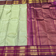 Vintage Recreation- Pastel Green with Deep Magenta Purple Kai Korvai Handwoven Pure Jari Kanjivaram Silk Saree with Varisaipet intricate motifs woven borders rich pallu and contrast woven blouse beauty