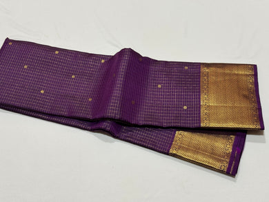 Vintage Recreations- Deep Purple Handwoven Pure Jarioosi Podikattam with Buttas Kanjivaram Silk Saree with rich borders pallu and self colored blouse beauty