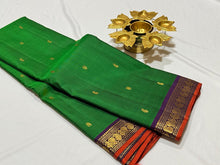 Emerald Green with Purple with Buttas Handwoven Pure Kanjivaram Silk Saree Beauty