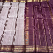 Greyish Abirami with Deep Purplish Brown Handwoven Pure Kanjivaram Silk Saree with intricate borders classy seer pallu and contrast woven blouse