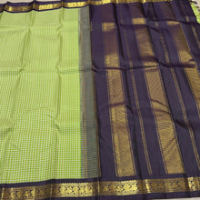 Sarasangi- Gorgeous Pastel Green offwhite Kasakasa podikattam with Deep Kanchana Purple Handwoven Pure Jari Korvai Kanjivaram Silk with beautiful borders rich pallu and contrast woven blouse