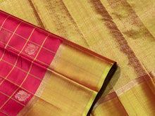 Red with Golden Sampanga Checks with 1000 buttas style woven Handwoven Kanjivaram Silk Saree with classy plain borders rich pallu and contrast woven blouse beauty