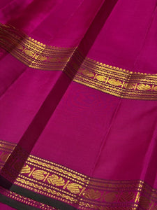 Orange with Pink Handwoven Pure Jari Kanjivaram Silk Saree with Doublepet Borders and Mallimoggu buttas Beauty