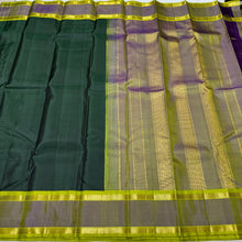 Bottle Green with Light Green Korvai Handwoven Pure Kanjivaram Silk Saree with Doublepet Borders Beauty