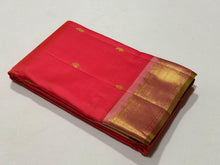 Dual tone Lotus Pink Short Orange body with Lotus Pink Pallu Blouse Handwoven Pure Jari Kanjivaram Silk Saree Buttas Beauty