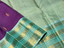 Lilac with Turquoise Blue Handwoven Pure Jari Korvai with Buttas and Varisai borders rich pallu and contrast woven blouse beauty