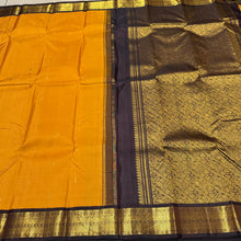 Vaibhogam - Stunning Mustard with Snuff Brown Buttas Handwoven Pure Jari Korvai Kanjivaram Silk with beautiful borders rich pallu and contrast woven blouse