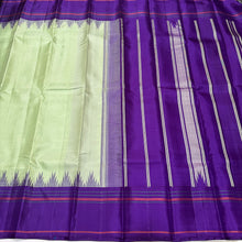 Gorgeous Pista Green with Purple Handwoven Pure Korvai Zariless Kanjivaram Silk Saree with beautiful temple borders classy pallu and contrast woven blouse
