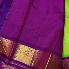 Vaibhogam-Mesmerizing Sneha Green with  purple handwoven pure Jari Korvai Kanjivaram silk with rich borders buttas woven body gorgeous pallu and contrast woven beautiful blouse