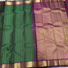 Dark Forest Green with Wine Handwoven Pure Jari Thodar Buttas Kanjivaram Silk Saree Beauty