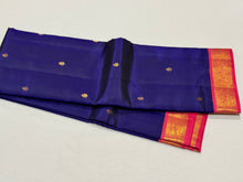 Deep Blue with Rose Pink Korvai with Buttas Small borders Handwoven Pure Kanjivaram Silk Saree Beauty