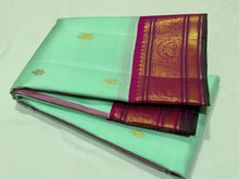 Turquoise Green with Fuchsia Pink Korvai with Buttas Handwoven Pure Jari Kanjivaram Silk Saree Beauty