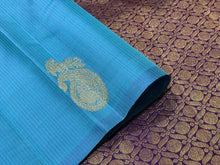 Light  Blue with Purple Borderless Handwoven Pure Kanjivaram Silk Saree with muthukattam and buttas beauty