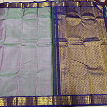 Dual tone Lavenderish Green with Blue Korvai with Rudraksha Borders Handwoven Pure Kanjivaram Silk Saree Beauty