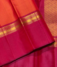 Sahana- Beautiful Orange with Maroon Shot Purple  Muthukattam Handwoven Pure Jari Kanjivaram Silk with beautiful body spaced borders rich pallu and contrast woven blouse