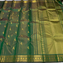 Sahana- Stunning Deep Green Vairaoosi with Buttas Handwoven Pure Jari Kanjivaram Silk with beautiful bird buttas woven body with rich borders pallu and self colored blouse