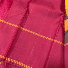 Saraswati- Multichecks Palum Pazhamum with Arakku Handwoven Pure Korvai Kanjivaram Premium Zariless Silk with temple borders rich seer pallu and contrast woven blouse