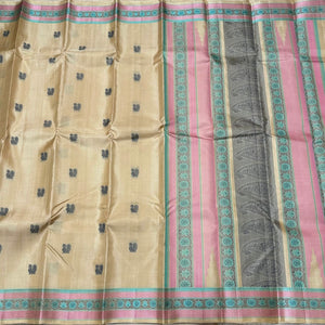 Gorgeous Creamish White With Buttas and Meenakari Borders Handwoven Pure Zariless Soft Kanjivaram Silk Saree Beauty