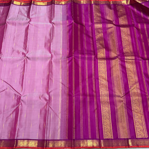 Lotus Pink with Vadamalli Purple Mallimoggu Buttas with Small borders Handwoven Pure Jari Kanjivaram Silk Saree Beauty
