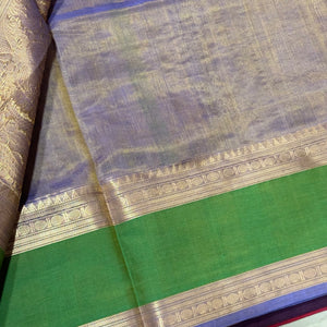 Lavendar with Green 1000 Buttas in Mayil Chakram Handwoven Premium Kanjivaram Silkcotton Saree Beauty