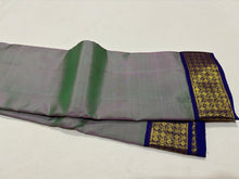 Dual tone Lavenderish Green with Blue Korvai with Rudraksha Borders Handwoven Pure Kanjivaram Silk Saree Beauty