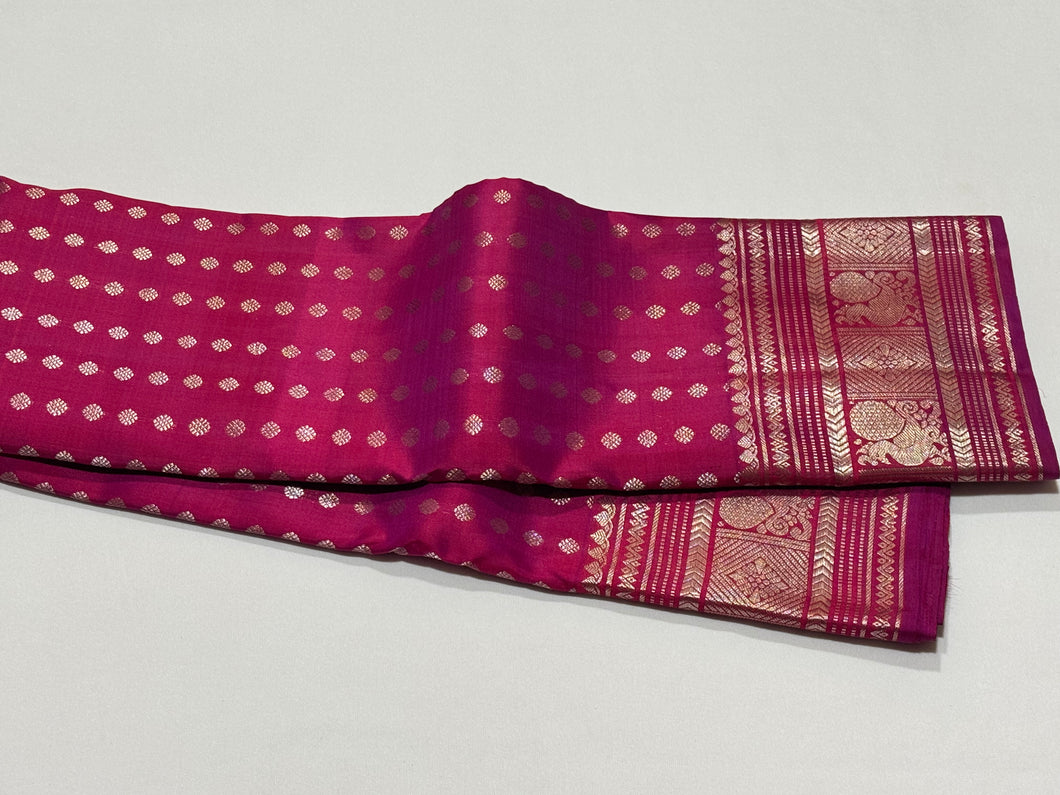 Tomato Reddish Pink Dual tone with Silver Jari Handwoven Pure Kanjivaram Silk Saree with thodar buttas woven body rich borders pallu and self colored blouse