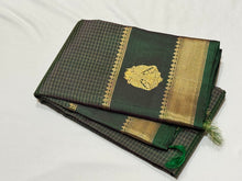 Vintage Weave-Deep Double Tone Bottle Green Handwoven Pure Jari Kanjivaram Silk Saree with Jari Oosi Kattam with Gandaberunda and Yazhis woven Borders rich pallu beauty