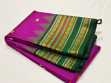 Vadamalli Purple with Bottle Green Korvai with Buttas Varisaipet with temple borders Handwoven Pure Zariless Kanjivaram Silk Saree Beauty