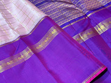 Soft Pink with Purple Handwoven Pure Jari Korvai with Jari Checks and Jacquard Buttas with Long Doublepet Borders Kanjivaram Silk Saree Beauty