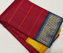 Vaibhogam- Beautiful Deep Red with Ganga Jamuna Neli Veldhari with Araimadam Borders Handwoven Pure 2g Jair Korvai Kanjivaram Silk with beautiful body borders rich pallu and contrast woven blouse