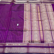 Deep Magenta with Jari Checks Premium Handwoven Pure Kanjivaram Silkcotton saree with intricate borders Pallu