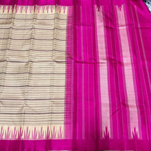 Offwhite with Pink Zariless Handwoven Pure Korvai Soft Kanjivaram Silk Saree with Veldhari Body Temple Borders  beauty