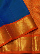 Sarasangi- Beautiful Peacock Blue with Orange Handwoven Pure Jari Korvai Kanjivaram Silk with beautiful borders rich pallu and contrast woven blouse