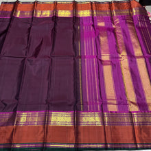 Dark Chocolate Brown with Rust and Deep Magenta Muthukattam Handwoven body with rettapet borders rich pallu and contrast woven blouse beauty