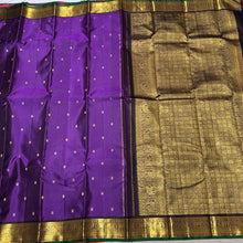 Deep Purple with Coffee Brown Buttas Handwoven Pure Kanjivaram Silk Saree Beauty