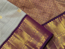 Abirami with Deep Purple Buttas Korvai Handwoven Pure Jari Kanjivaram Silk Saree Beauty