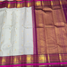 Pastel Green tinted Blue with Deep Purple Buttas with Silk thread and Zari  woven Rich borders Handwoven Pure Jari Korvai Kanjivaram Silk Saree Beauty