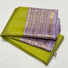 Mesmerising Pastel  Green with Lavendar Handwoven Kai Korvai Kanjivaram Silk Saree with rich varisaipet borders rich pallu and contrast woven blouse beauty