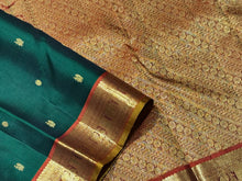 Emerald Green with Rust Buttas Handwoven Pure Jari Kanjivaram Silk Saree with rich borders pallu and contrast woven blouse beauty