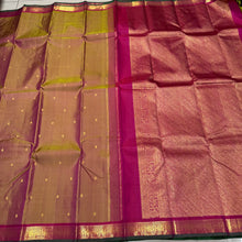 Dual tone Beige Short Sampanga with Reddish Pink Buttas Handwoven Pure Jari Kanjivaram Silk Saree Beauty