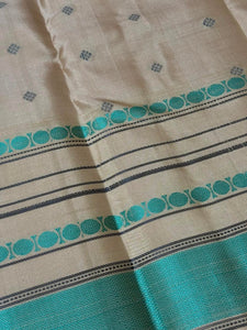 Peach with Cream Handwoven Pure Zariless Soft Kanjivaram Silk Saree with Striped body