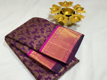 Deep Purple with Wine Brocade Vanasingaram Style Handwoven Pure Kanjivaram Silk Saree Beauty