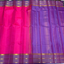 Rani Pink Purple Handwoven Pure Striped Light Weight Kanjivaram Silk Saree Beauty Striped borders