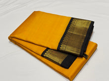 Mustard with Black Handwoven Pure Jari Korvai Kanjivaram Silk Saree Beauty