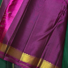 Sahana- Gorgeous Deep Forest Green with Dark Magenta Handwoven Pure Jari Kanjivaram Silk with Muthukattam with Mayil Kuyil Bird buttas woven beautiful body with small borders rich 1000 buttas style woven pallu and contrast woven blouse